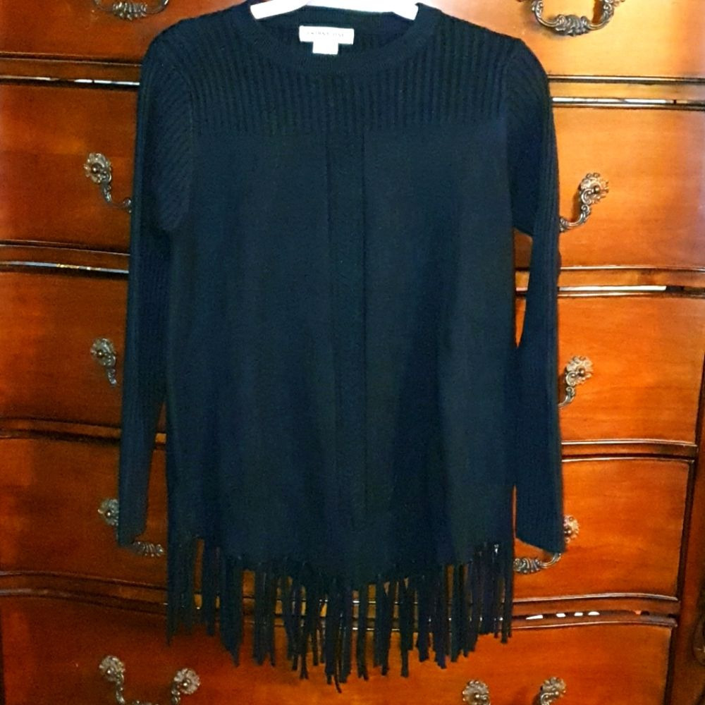 Vtg Rib Knit Fringe Hem Sweater sz M